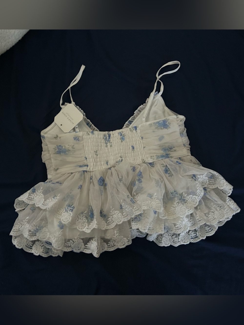 Altar'd State White Floral Lace Tiered Ruffle Tank